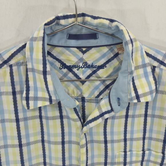Tommy Bahama Shirt Mens L Blue Yellow Plaid Pinehurst Putter Boy Cuff Button Up - Picture 3 of 11